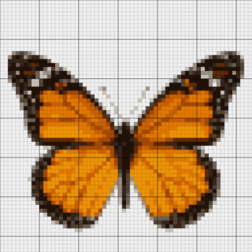 a butterfly turned into a printable pixel grid