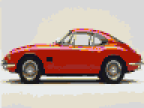 A car photo converted to Minecraft block art