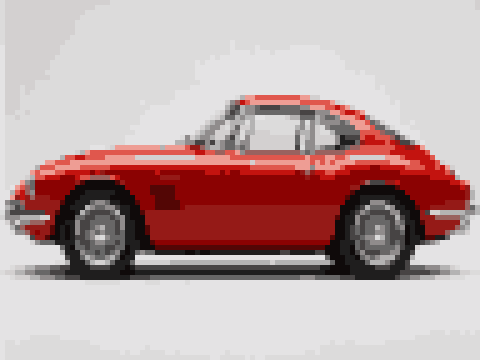 a car photo converted to pixel art