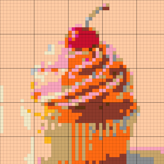 A cupcake photo converted to a Perler bead pattern