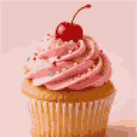 a cupcake photo converted to pixel art