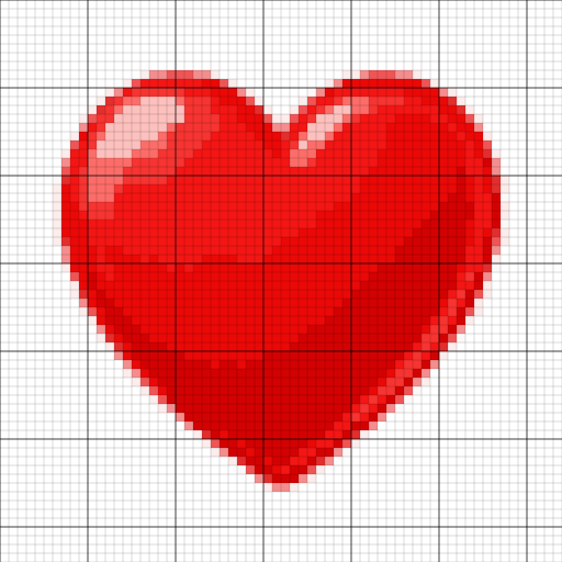a heart turned into a printable pixel grid