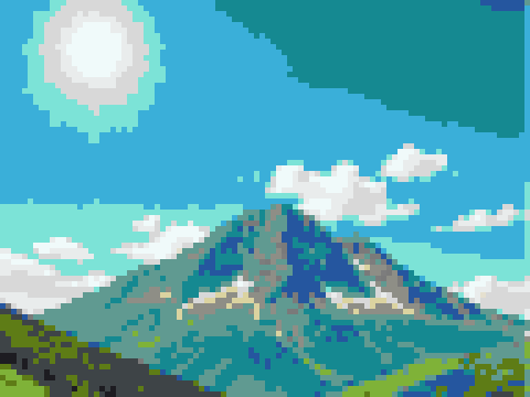 a landscape converted to Minecraft block art