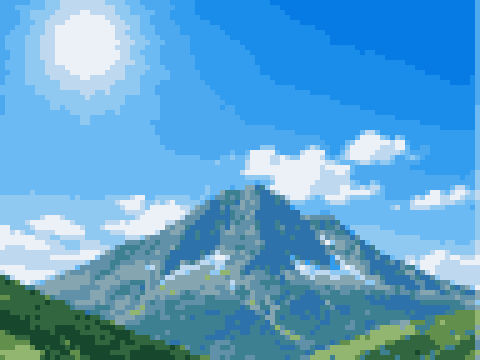 a landscape photo converted to pixel art